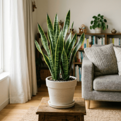 室内に置かれたサンスベリアの観葉植物