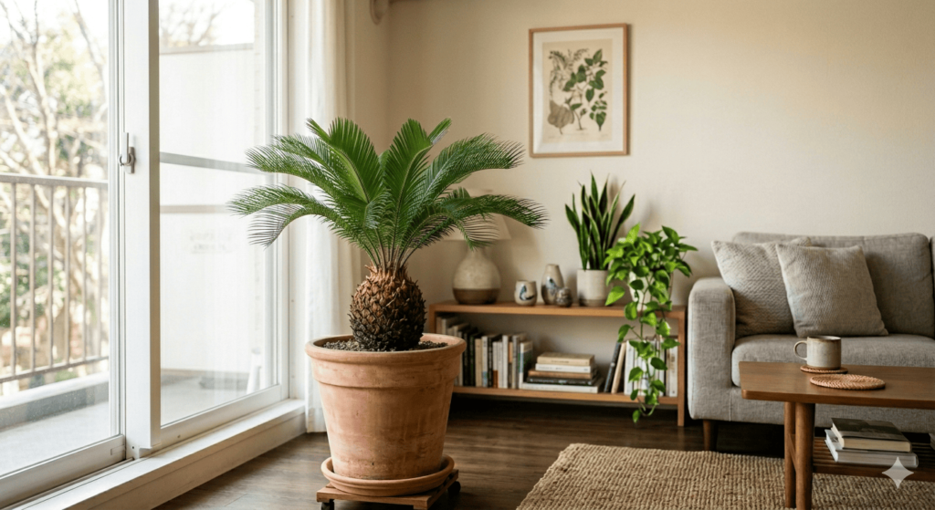 室内に置かれたソテツの観葉植物