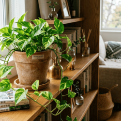 室内に置かれたポトスの観葉植物