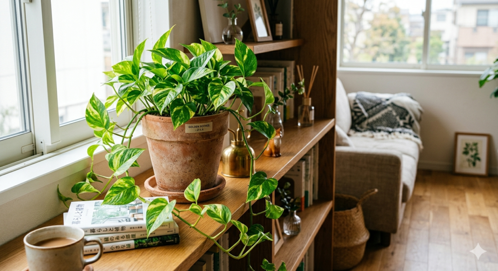 室内に置かれたポトスの観葉植物