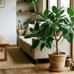 室内に置かれたベンガルゴムの観葉植物