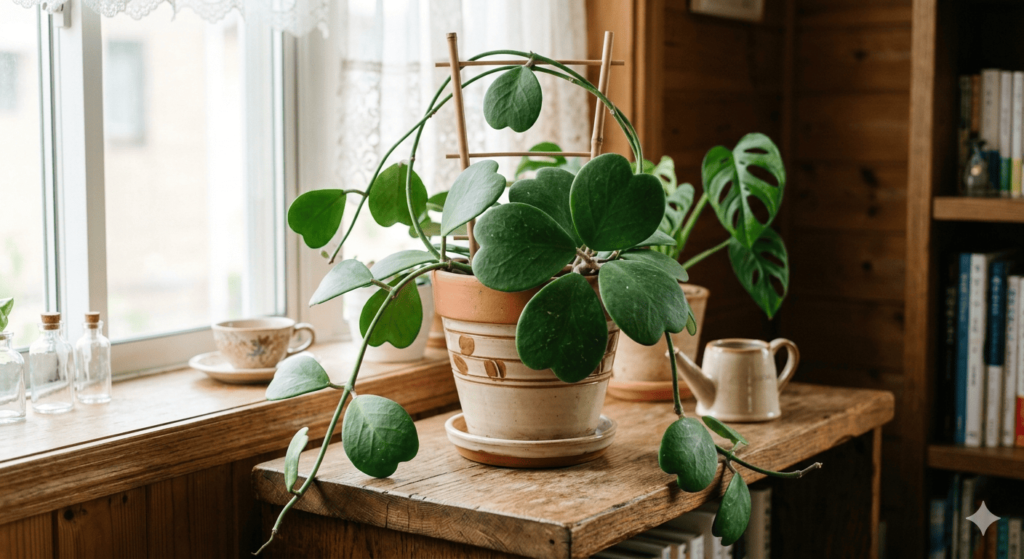 室内に置かれたハート・ホヤの観葉植物