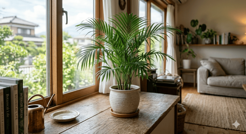 室内に置かれたアレカヤシの観葉植物