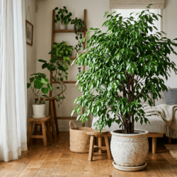 室内に置かれたベンジャミンの観葉植物