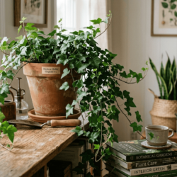 室内に置かれたアイビー（へデラ）の観葉植物