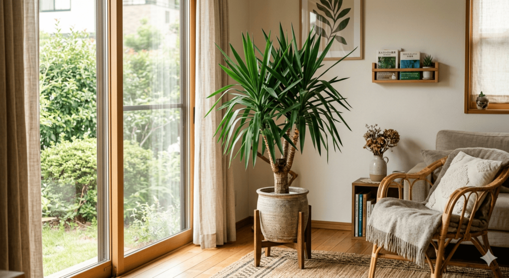 室内に置かれたユッカの観葉植物